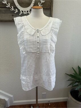Anthropologie Leifsdottir White Sleeveless Ruffled Pintuck Top size 10